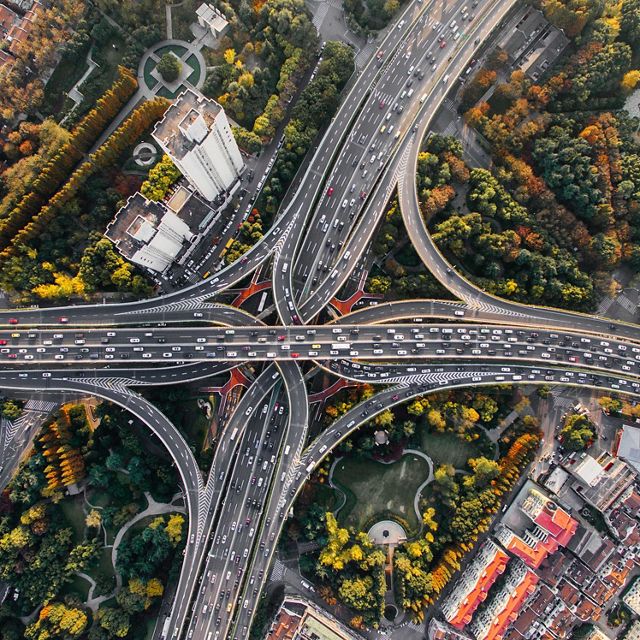 An aerial view of an exchange in Shanghai.