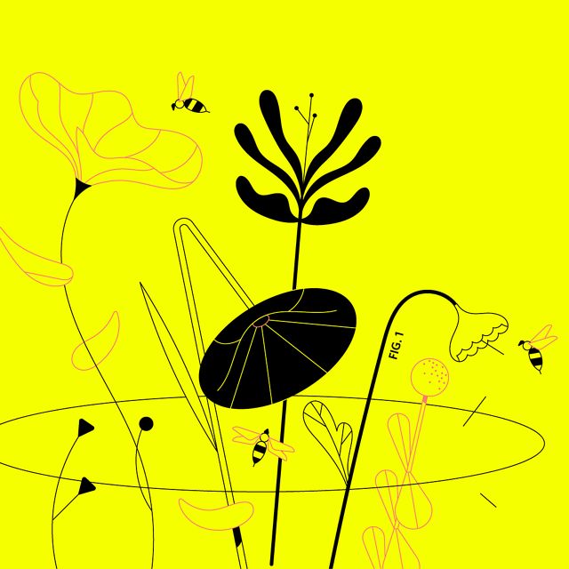 Graphic of a variety of wildflowers with bees.